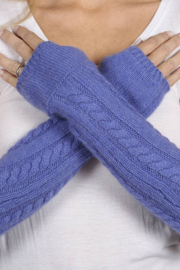 Periwinkle blue pure cashmere cable knit wrist warmers gloves 3
