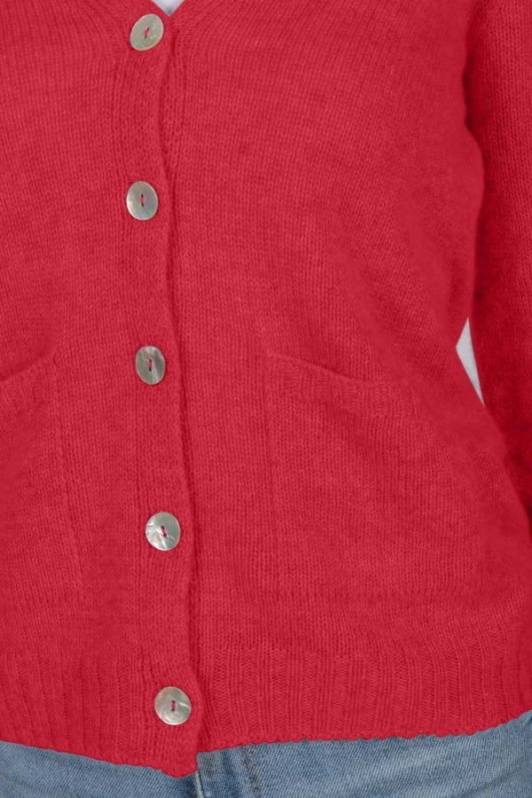 Cashmere Cardigan Jumper in coral red detail