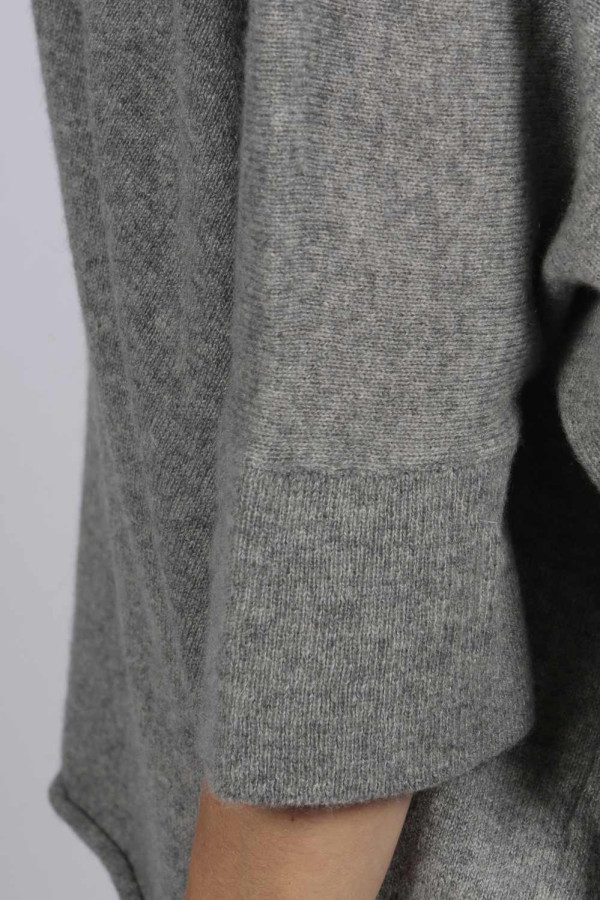 Light Grey pure cashmere short sleeve oversized batwing sweater close-up