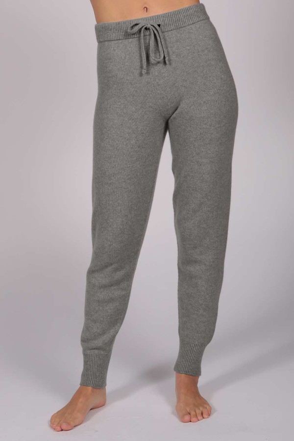 Women's Pure Cashmere Joggers Pants in Light Grey 2