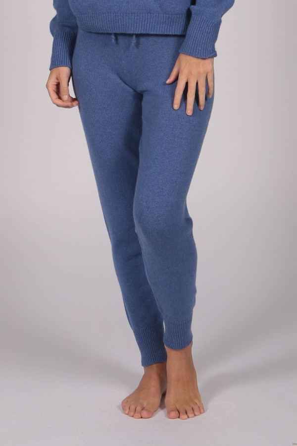 Women's Pure Cashmere Joggers Pants in Periwinkle Blue 2