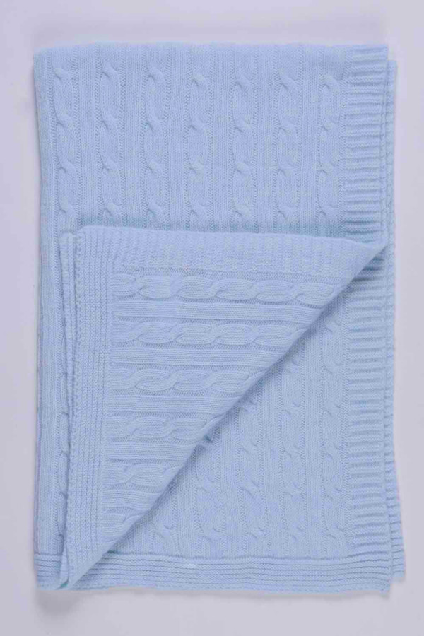 Light Blue pure cashmere baby blanket cable knit
