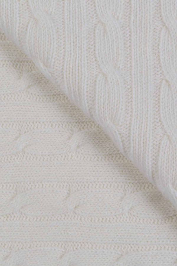 White pure cashmere baby blanket cable knit close up 1