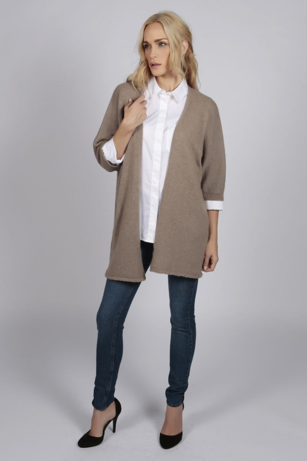 Camel brown beige pure cashmere duster cardigan