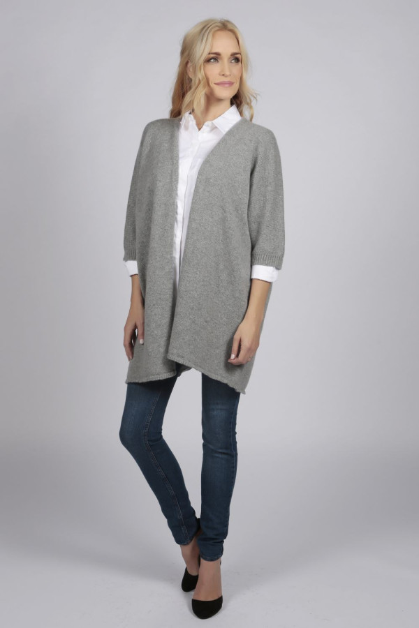 Light grey pure cashmere duster cardigan back
