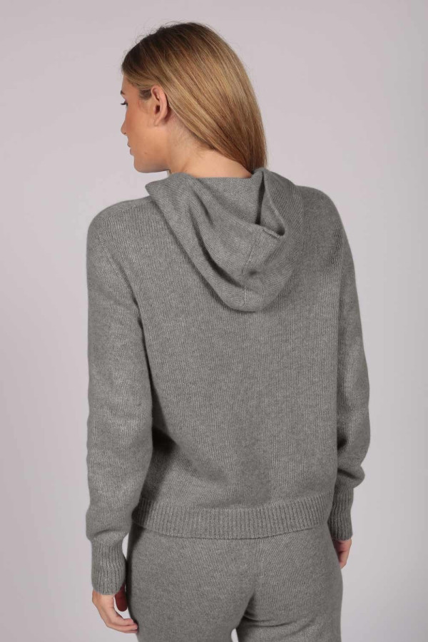 Light Grey 100% Cashmere Hoodie for Women back