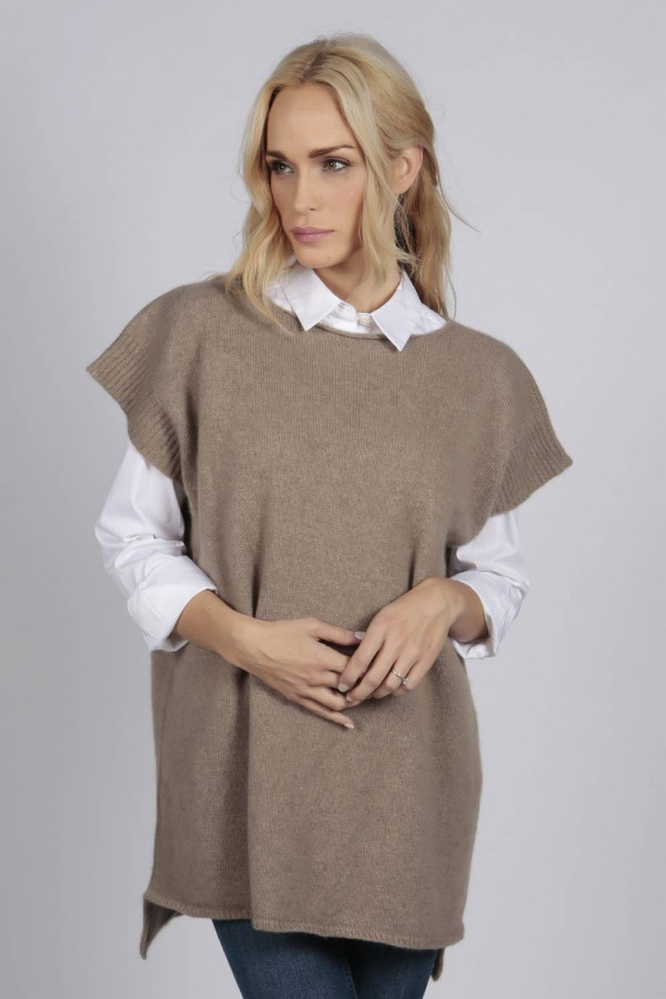 Camel brown beige women's pure cashmere sleeveless sweater 